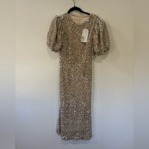 POST MERIDIEM sequin-embellished puff-sleeve midi dress